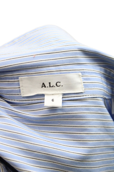 A.L.C. Womens Cropped Striped Button Up Blouse Light Blue Long Sleeve Size 6