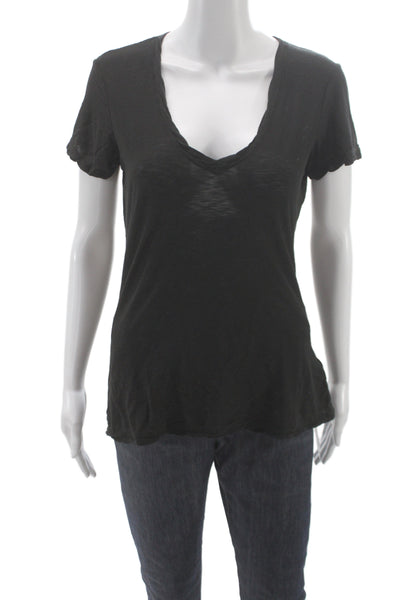 Standard James Perse Women Black V-Neck Supima Cotton Tee Short Sleeve Size 3