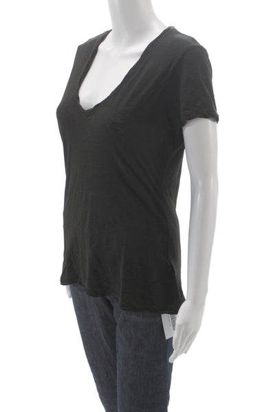 Standard James Perse Women Black V-Neck Supima Cotton Tee Short Sleeve Size 3