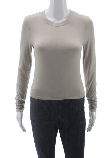 James Perse Womens Basic Long Sleeve Crew Neck Beige T-Shirt Size 1
