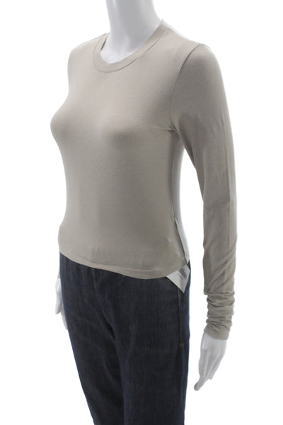James Perse Womens Basic Long Sleeve Crew Neck Beige T-Shirt Size 1