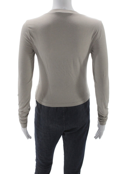 James Perse Womens Basic Long Sleeve Crew Neck Beige T-Shirt Size 1