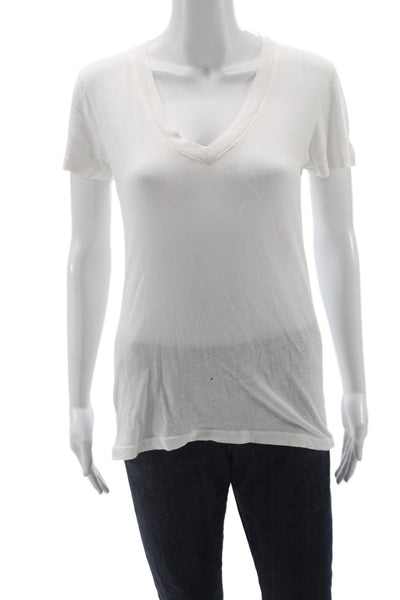 L'Agence Women Basic White V-Neck T-Shirt Micro Modal Petite Size S