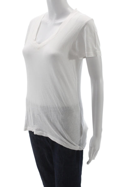 L'Agence Women Basic White V-Neck T-Shirt Micro Modal Petite Size S