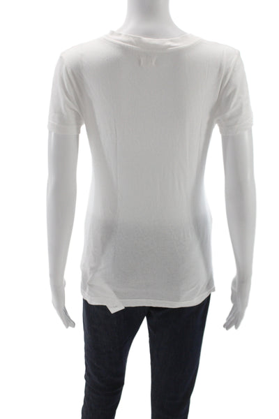 L'Agence Women Basic White V-Neck T-Shirt Micro Modal Petite Size S