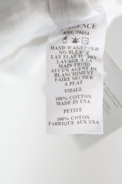 L'Agence Women Basic White V-Neck T-Shirt Micro Modal Petite Size S