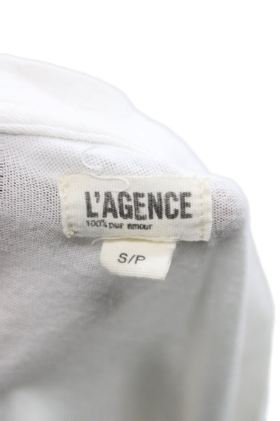 L'Agence Women Basic White V-Neck T-Shirt Micro Modal Petite Size S