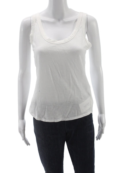 Banana Republic Women Basic White Tank Round Neck Cotton Blend Size S