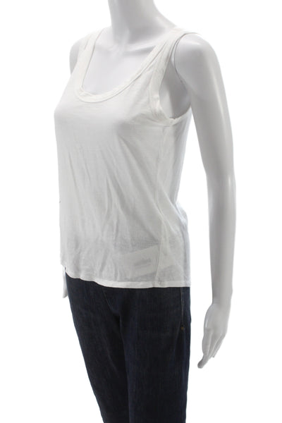 Banana Republic Women Basic White Tank Round Neck Cotton Blend Size S