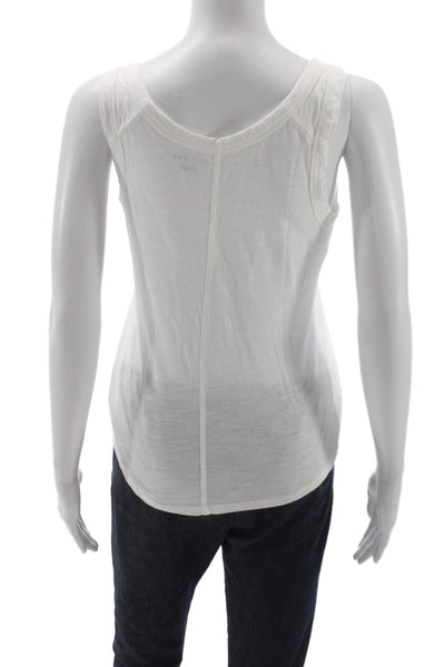 Banana Republic Women Basic White Tank Round Neck Cotton Blend Size S