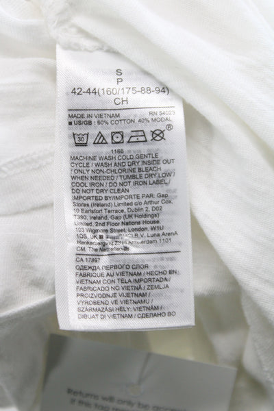 Banana Republic Women Basic White Tank Round Neck Cotton Blend Size S