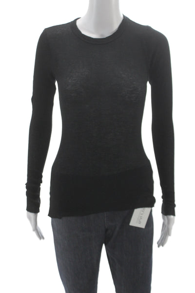 James Perse Women Basic Jersey Black Cotton Long Sleeve Crew Neck Size 1
