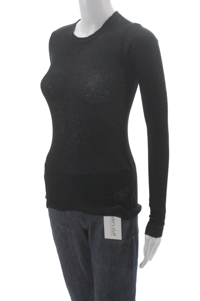 James Perse Women Basic Jersey Black Cotton Long Sleeve Crew Neck Size 1
