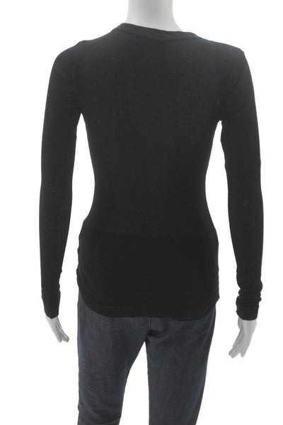 James Perse Women Basic Jersey Black Cotton Long Sleeve Crew Neck Size 1