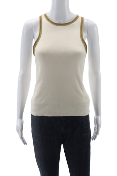 A.L.C. Womens Ringer Tank Beige Cotton Blend Sleeveless Size S