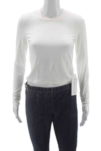 James Perse Womens Basic White Cotton Crew Neck Long Sleeve T-Shirt Size 1