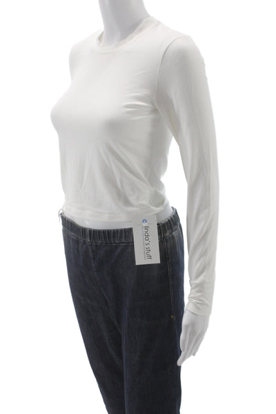 James Perse Womens Basic White Cotton Crew Neck Long Sleeve T-Shirt Size 1