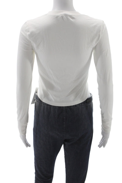 James Perse Womens Basic White Cotton Crew Neck Long Sleeve T-Shirt Size 1