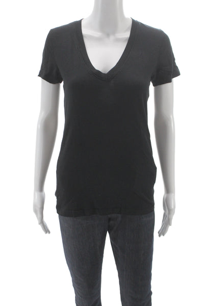 L'Agence Women Petite Basic Jersey V-Neck Short Sleeve T-Shirt Black Size S