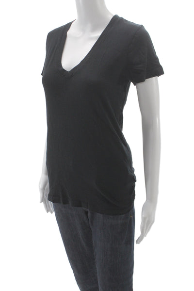L'Agence Women Petite Basic Jersey V-Neck Short Sleeve T-Shirt Black Size S