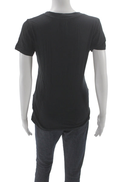 L'Agence Women Petite Basic Jersey V-Neck Short Sleeve T-Shirt Black Size S