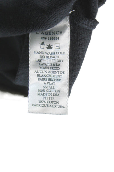 L'Agence Women Petite Basic Jersey V-Neck Short Sleeve T-Shirt Black Size S