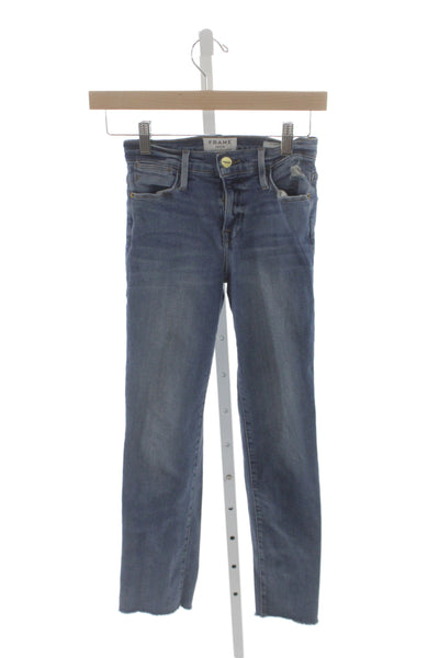 Frame Denim Women Straight Cropped Blue Jeans High Rise Button Fly Size 23