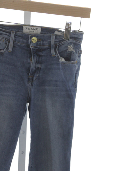 Frame Denim Women Straight Cropped Blue Jeans High Rise Button Fly Size 23