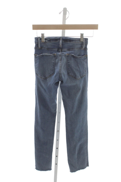 Frame Denim Women Straight Cropped Blue Jeans High Rise Button Fly Size 23