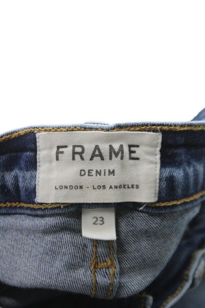 Frame Denim Women Straight Cropped Blue Jeans High Rise Button Fly Size 23