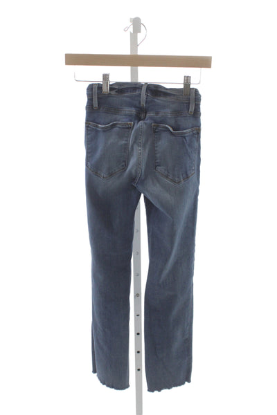 Frame Denim Women High Rise Straight Jeans Dark Blue Button Size 23