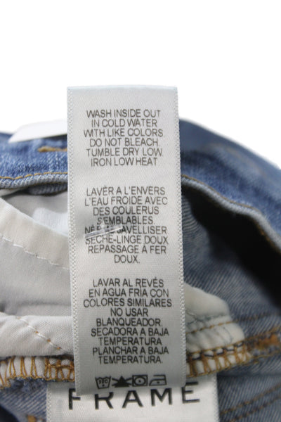 Frame Denim Women High Rise Straight Jeans Dark Blue Button Size 23