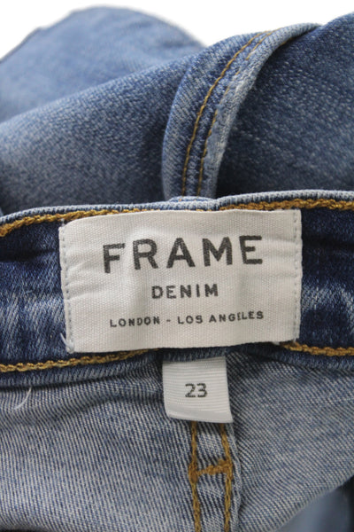 Frame Denim Women High Rise Straight Jeans Dark Blue Button Size 23
