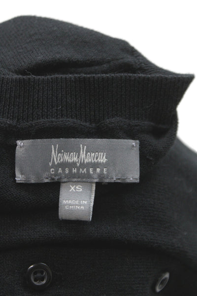 Neiman Marcus Women Cardigan Black Cashmere Crew Neck Button Long Sleeve Size XS