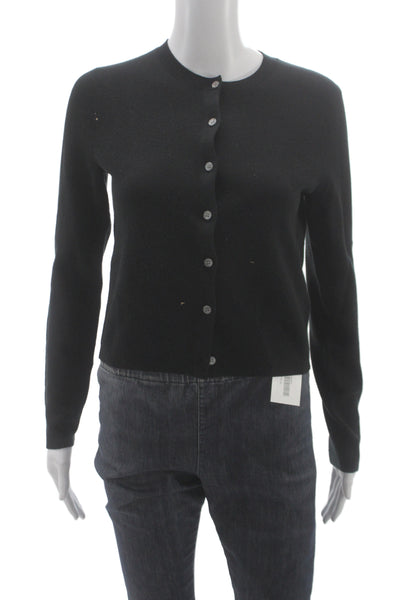 J Crew Women Cardigan Black Crew Neck Button Long Sleeve Size XS