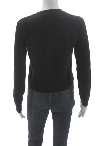 J Crew Women Cardigan Black Crew Neck Button Long Sleeve Size XS