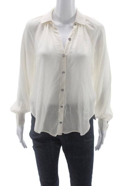 Bella Dahl Women White Collared Long Sleeve Button Up Basic Blouse Size XS