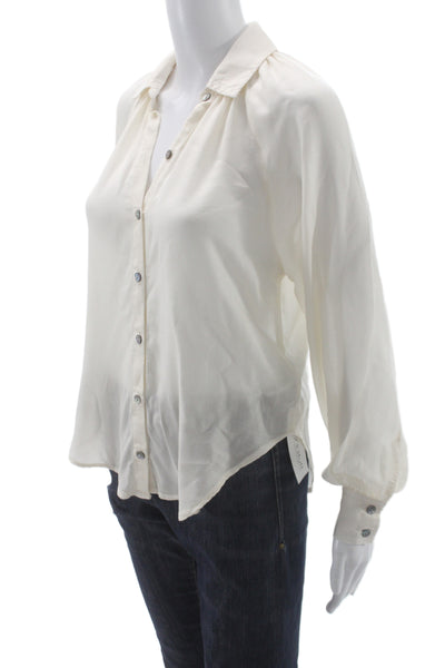 Bella Dahl Women White Collared Long Sleeve Button Up Basic Blouse Size XS