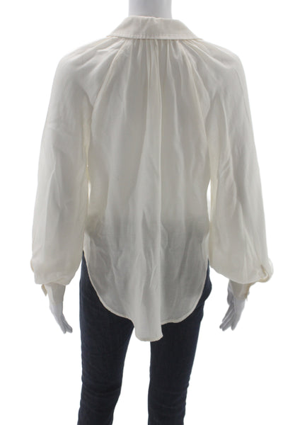 Bella Dahl Women White Collared Long Sleeve Button Up Basic Blouse Size XS