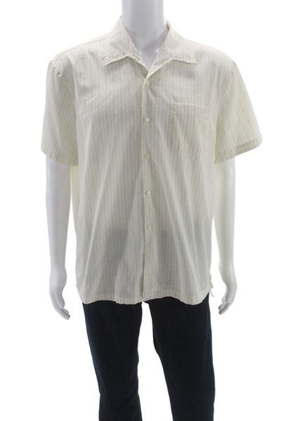 J Crew Mens Striped Button Down Shirt White Blue Cotton Size Large