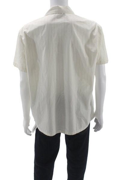 J Crew Mens Striped Button Down Shirt White Blue Cotton Size Large