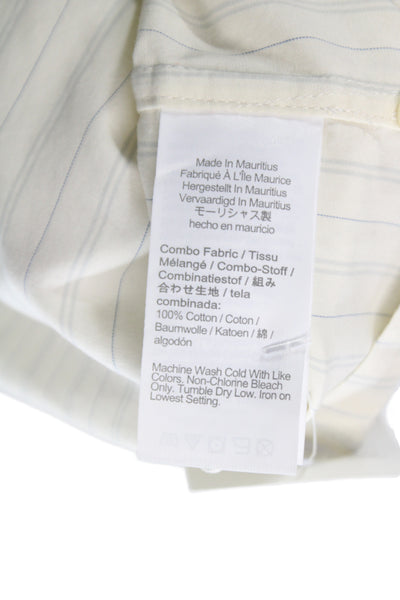 J Crew Mens Striped Button Down Shirt White Blue Cotton Size Large
