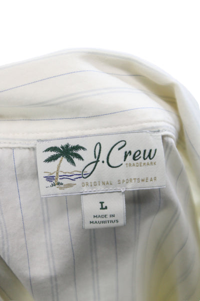 J Crew Mens Striped Button Down Shirt White Blue Cotton Size Large