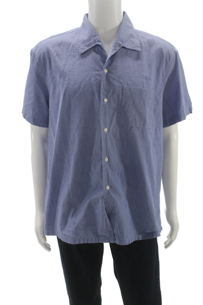 J Crew Mens Short Sleeves Button Down Shirt Blue Cotton Size Large
