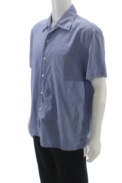 J Crew Mens Short Sleeves Button Down Shirt Blue Cotton Size Large