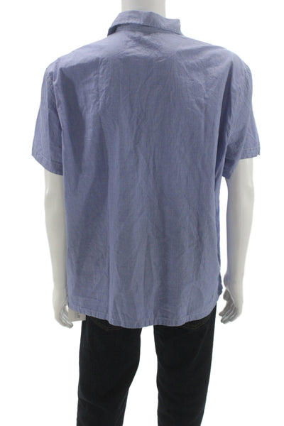 J Crew Mens Short Sleeves Button Down Shirt Blue Cotton Size Large