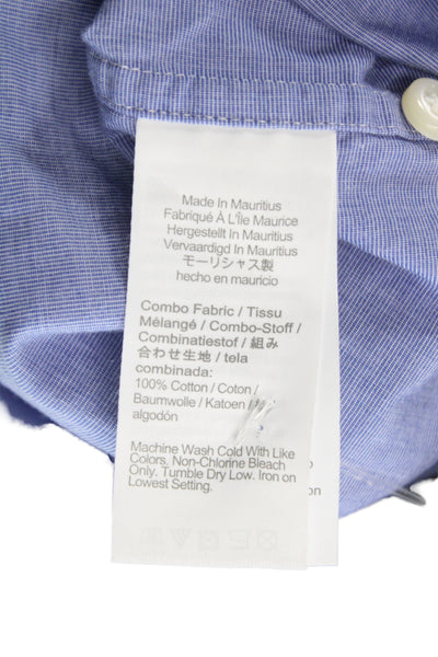 J Crew Mens Short Sleeves Button Down Shirt Blue Cotton Size Large