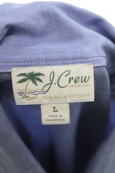 J Crew Mens Short Sleeves Button Down Shirt Blue Cotton Size Large