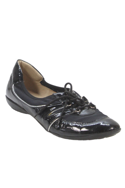 Sesto Meucci Womens Patent Leather Lace Up Ballet Flats Black Size 8.5 Medium