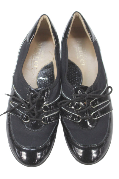 Sesto Meucci Womens Patent Leather Lace Up Ballet Flats Black Size 8.5 Medium